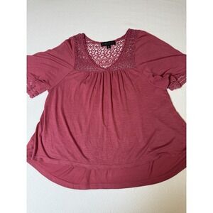 Almost Famous Crochet Lace‎ Boho Top Women's XL Pink Short Sleeve Peasant